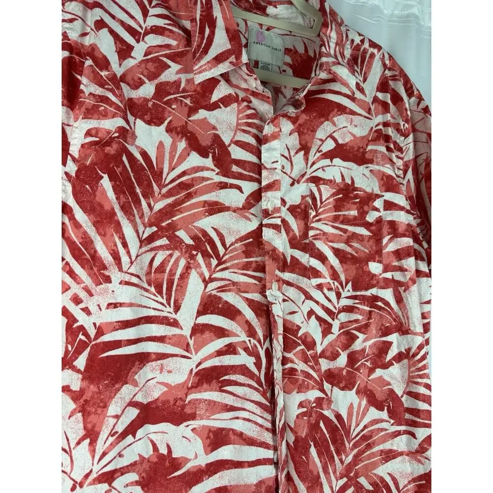 American Eagle Hawaiian Red Button Up Shirt Men's Short Sleeve Extra Large - Picture 2 of 8